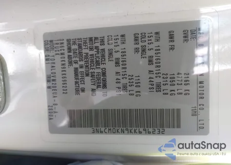 2019 Nissan Nv200 S из США, поврежденный, VIN 3N6CM0KN9KK696232